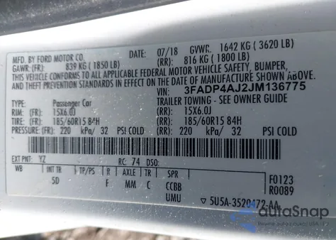 2018 Ford Fiesta S z USA, uszkodzony, nr VIN 3FADP4AJ2JM136775